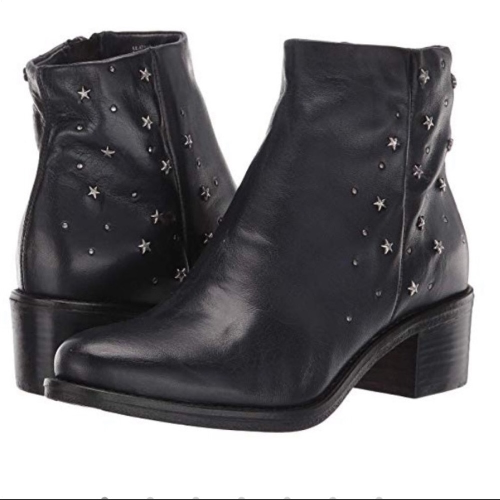 Miz Mooz Franco midnight bootie navy blue leather boots with star studded detail
